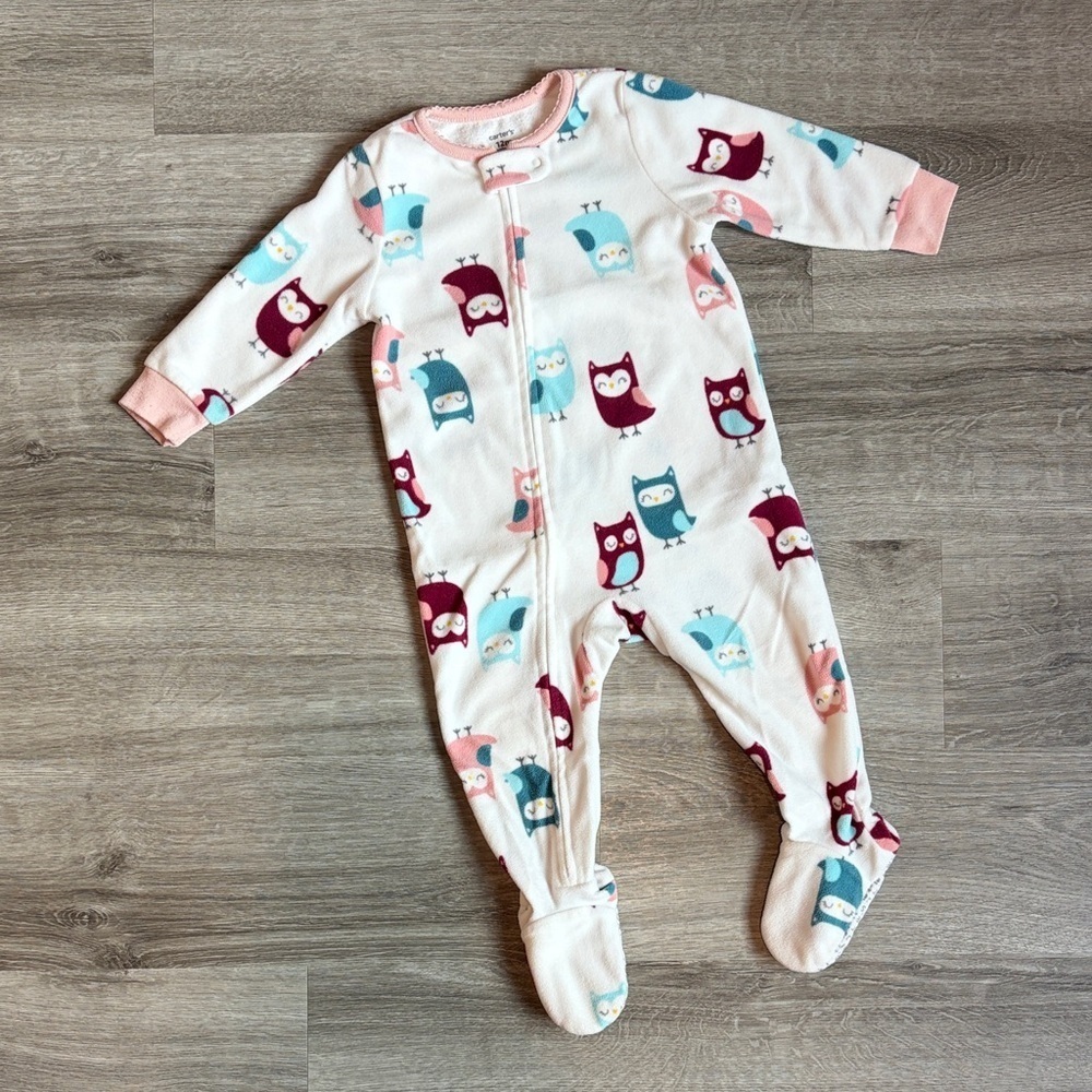 Carter's baby girls owl print fleece zip up footie